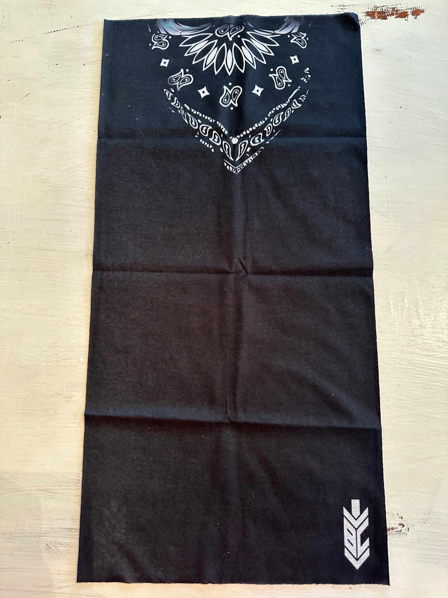 7. Black bandana face shield with spearhead logo.