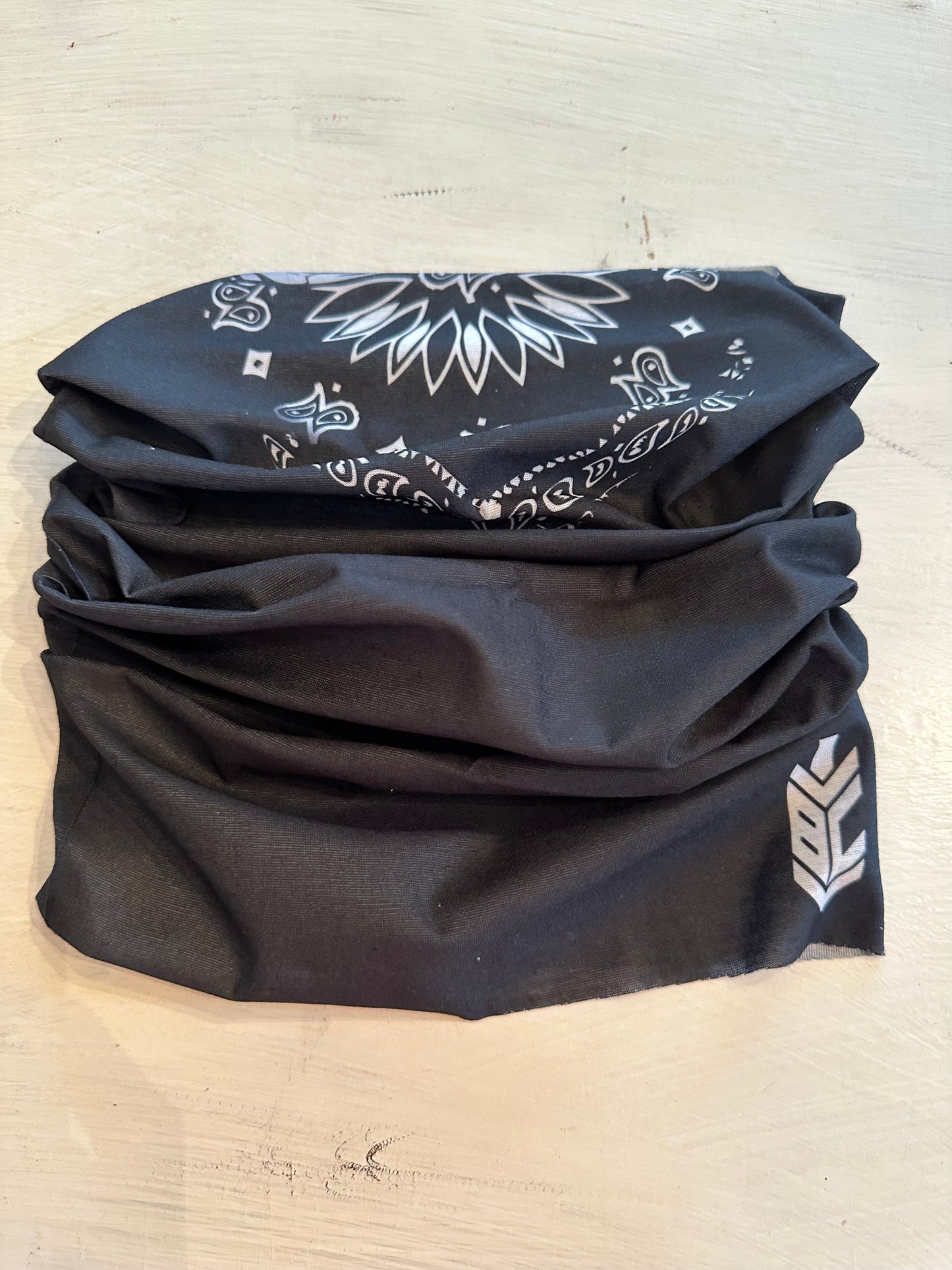 7. Black bandana face shield with spearhead logo.