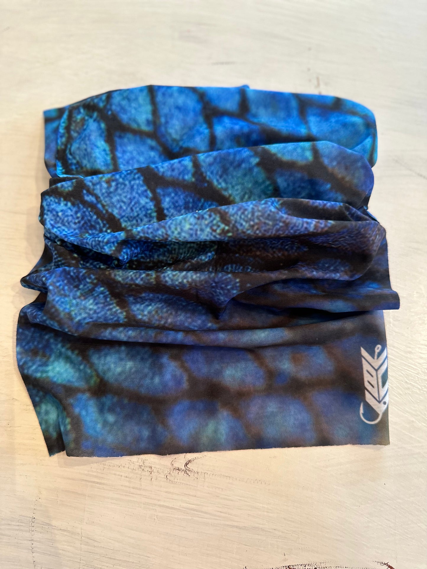 8. BaseCamp Fish head logo (Blue scales) face mask.